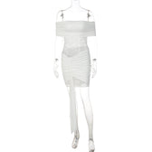 Off Shoulder Lace Ruched Bodycon Mini Dress 6
