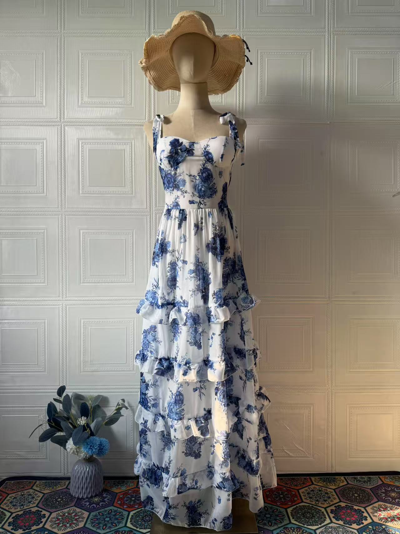 Floral Sweetheart Neck Bustier Tiered Ruffle Maxi Dress 6