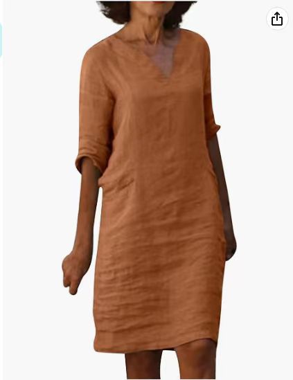 Split Neck Short Sleeve Pocket Shift Midi Dress 20