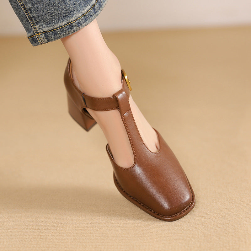 T-Strap Square Toe Block Heel Mary Jane Pumps