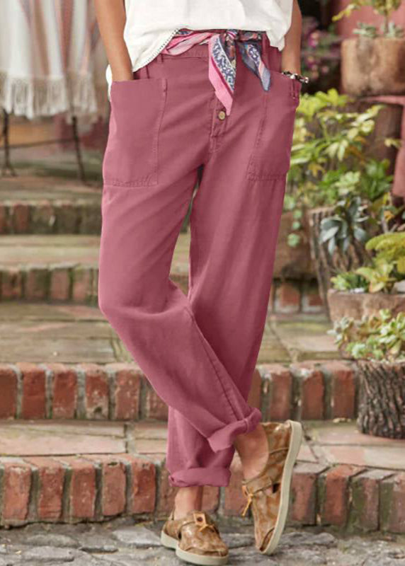 High Waist Button Fly Patch Pocket Tapered Trousers
