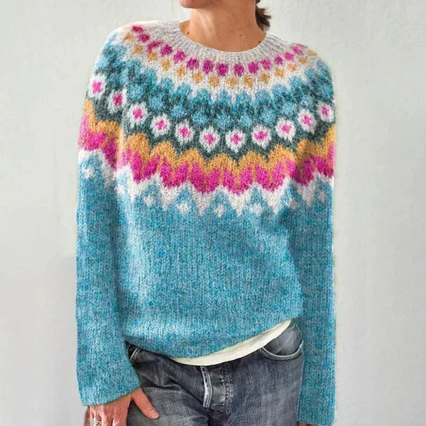 Fair Isle Yoke Crew Neck Knit Sweater