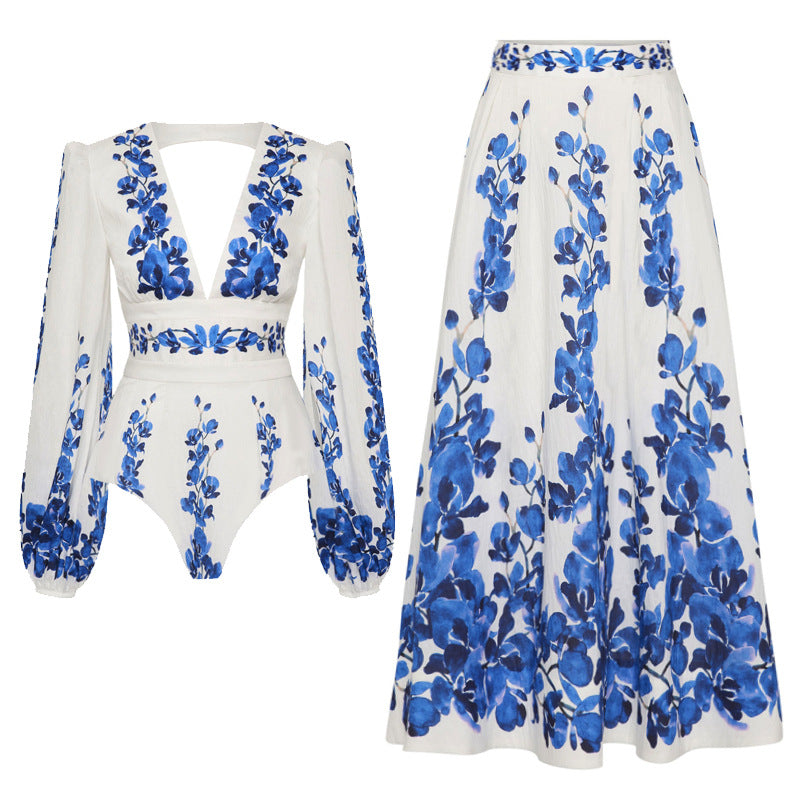 Monte Coast Swimsuit Long Skirt Set - Blue