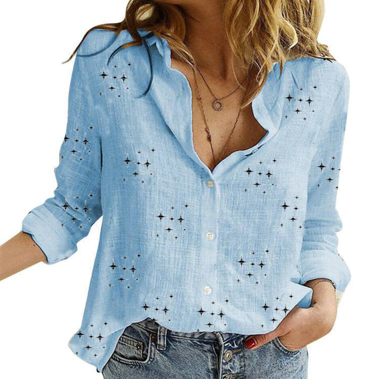 Star Print Long Sleeve Button Front Shirt