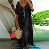 V-Neck Short Sleeve Tiered Linen Maxi Dress 3