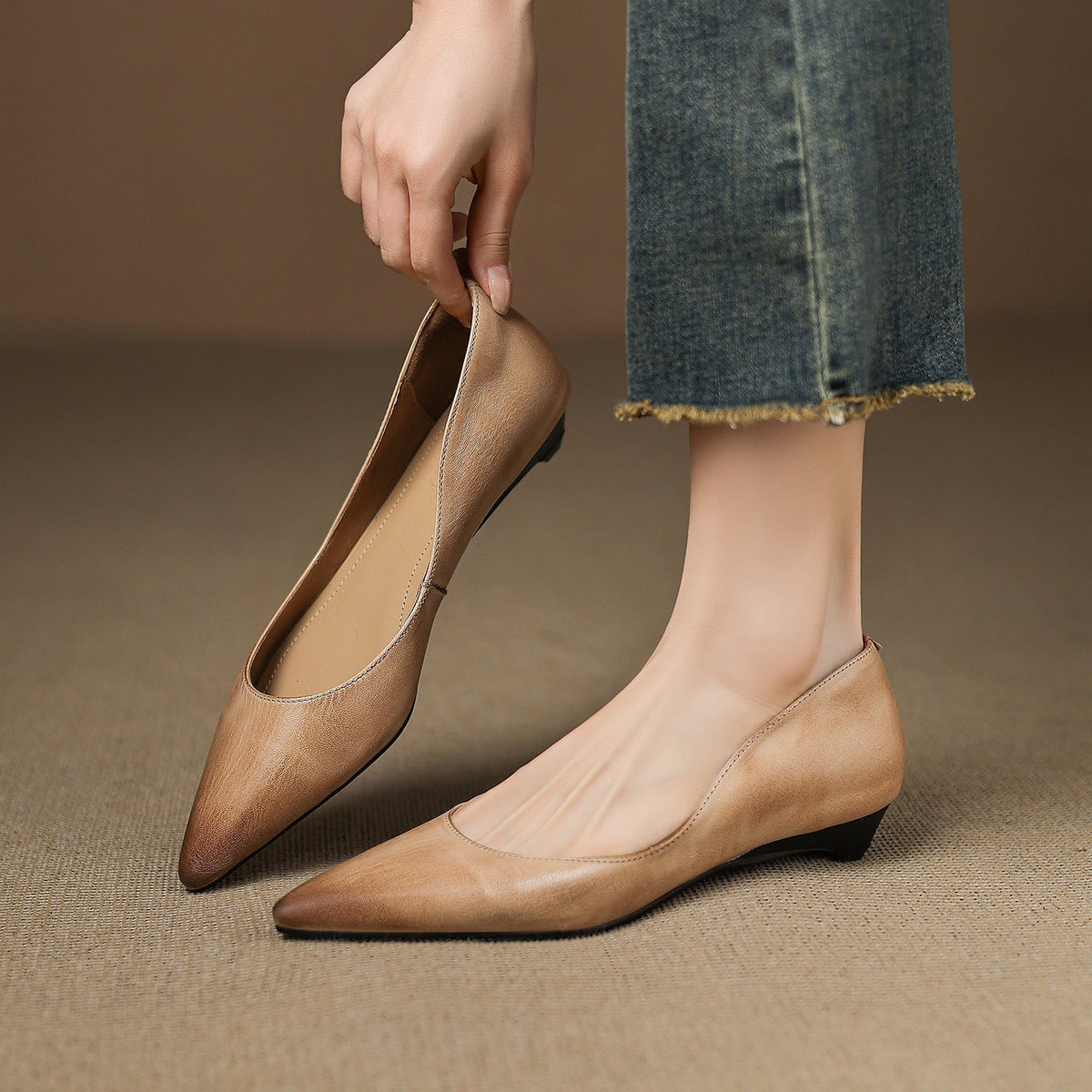 Pointed Toe Slip On Low Heel Flats