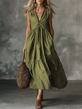 Deep V-Neck Sleeveless Twist Front Tiered Maxi Dress 6