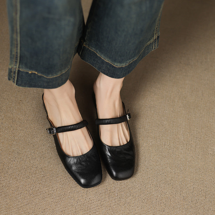 Square Toe Buckle Strap Mary Jane Mules