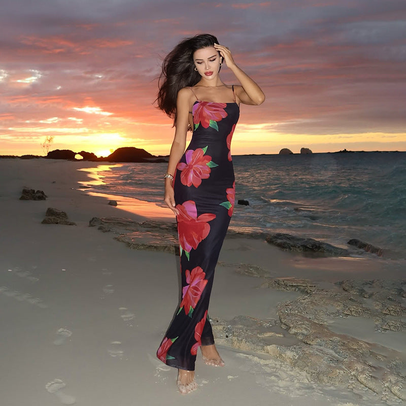 Flower Hip Beach Vacation Style Sundress