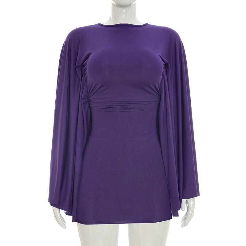 Mock Neck Batwing Cape Sleeve Bodycon Mini Dress 3