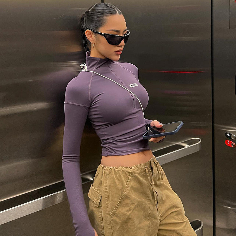 Afternoon Half-zip Fitted Crop Top