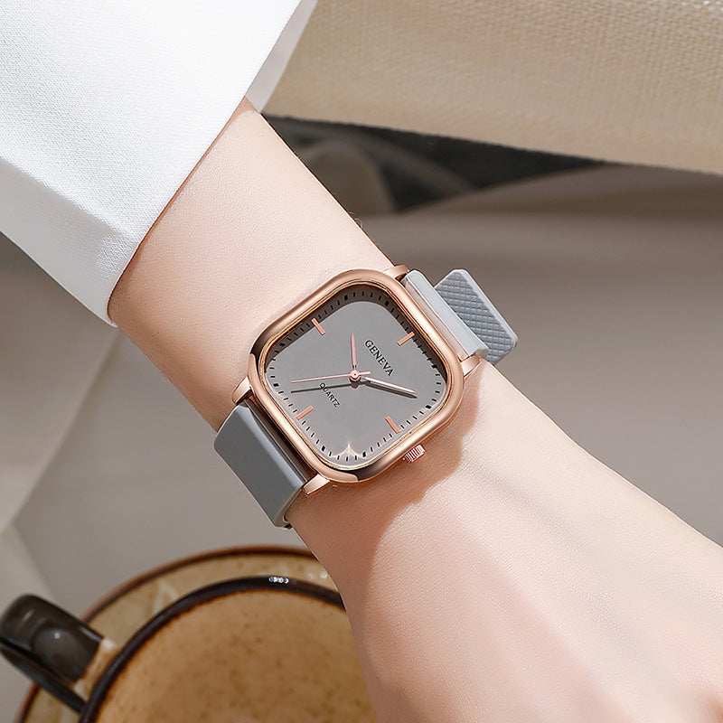 Square Dial Silicone Strap Watch