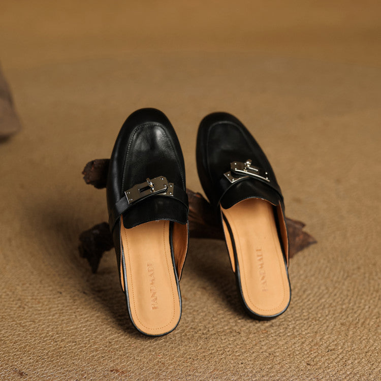 Round Toe Buckle Backless Loafer Mules
