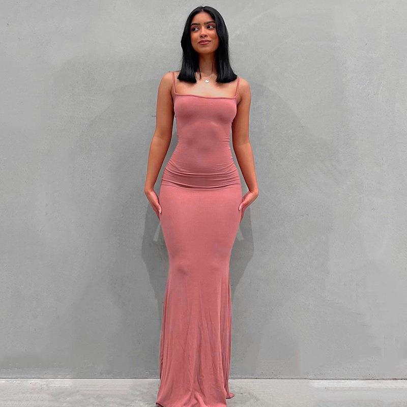 Scoop Neck Spaghetti Strap Bodycon Mermaid Maxi Dress 7