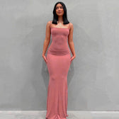 Scoop Neck Spaghetti Strap Bodycon Mermaid Maxi Dress 7