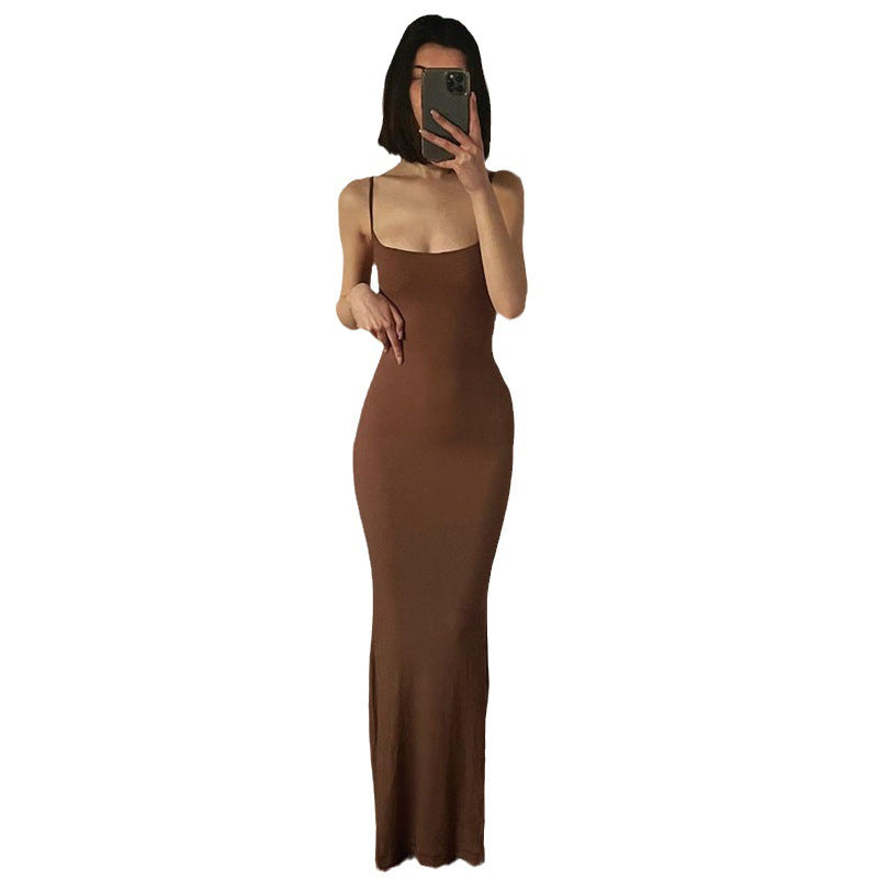 Square Neck Spaghetti Strap Bodycon Mermaid Maxi Dress 5
