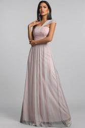 Ayven Pink One-Shoulder Mesh Maxi Dress