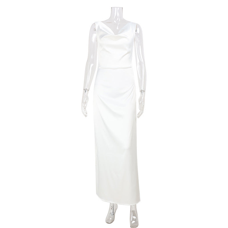 Satin Cowl Neck Wide Strap Sleeveless Maxi Dress 2