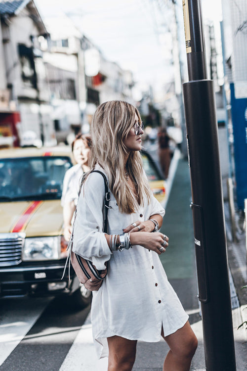 Take A Look Button Down Shirt Mini Dress - 2 Colors One Size White