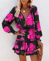 Floral V-Neck Long Sleeve Tiered Ruffle Mini Dress 2