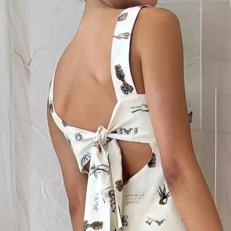 Beach Novelty Print Square Neck Wide Strap Pocket A-Line Maxi Dress 3