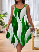 Abstract Print Spaghetti Strap Handkerchief Hem Midi Dress 9