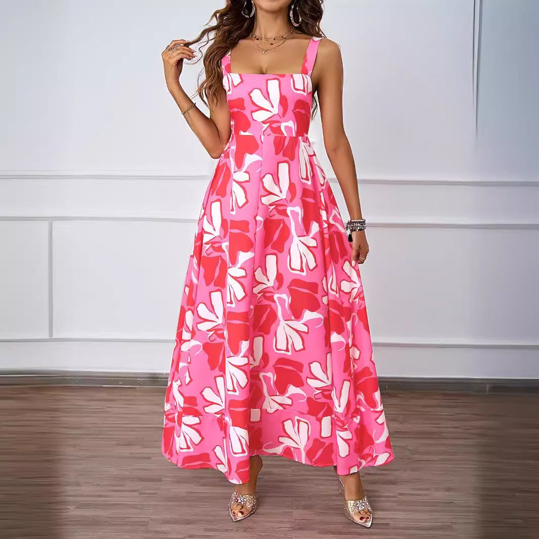 Abstract Floral Print Square Neck Wide Strap A-Line Maxi Dress 2