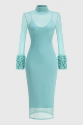 Abrife Blue Sheer Mesh Maxi Dress - View 4