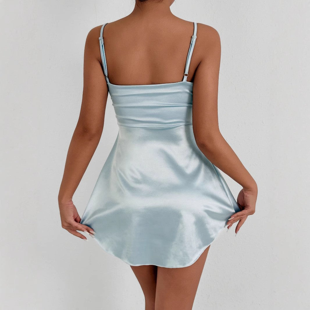 Women Bandeau Sling Hollow Out Cutout Short Sexy Waist Controlled Deep V Plunge neck Dress Women