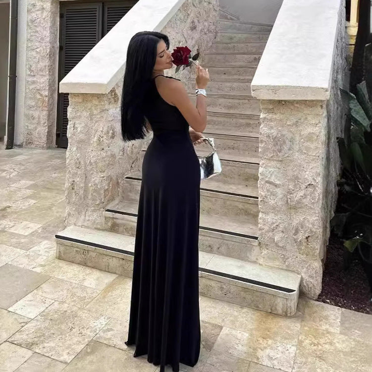 Halter Neck Keyhole Ruched Front Sleeveless Maxi Dress 4