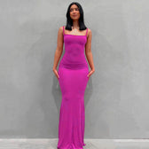 Scoop Neck Spaghetti Strap Bodycon Mermaid Maxi Dress 18