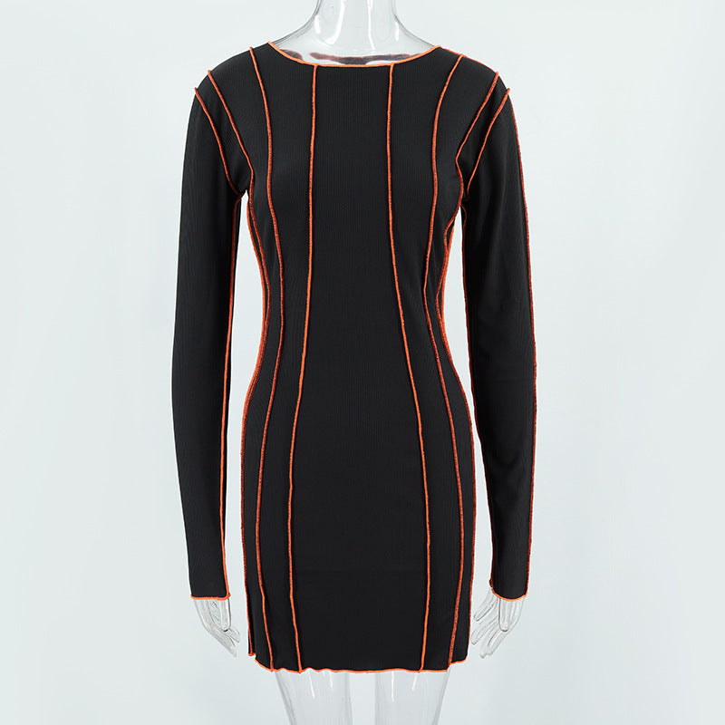 Contrast Lettuce Trim Crew Neck Long Sleeve Bodycon Midi Dress 3