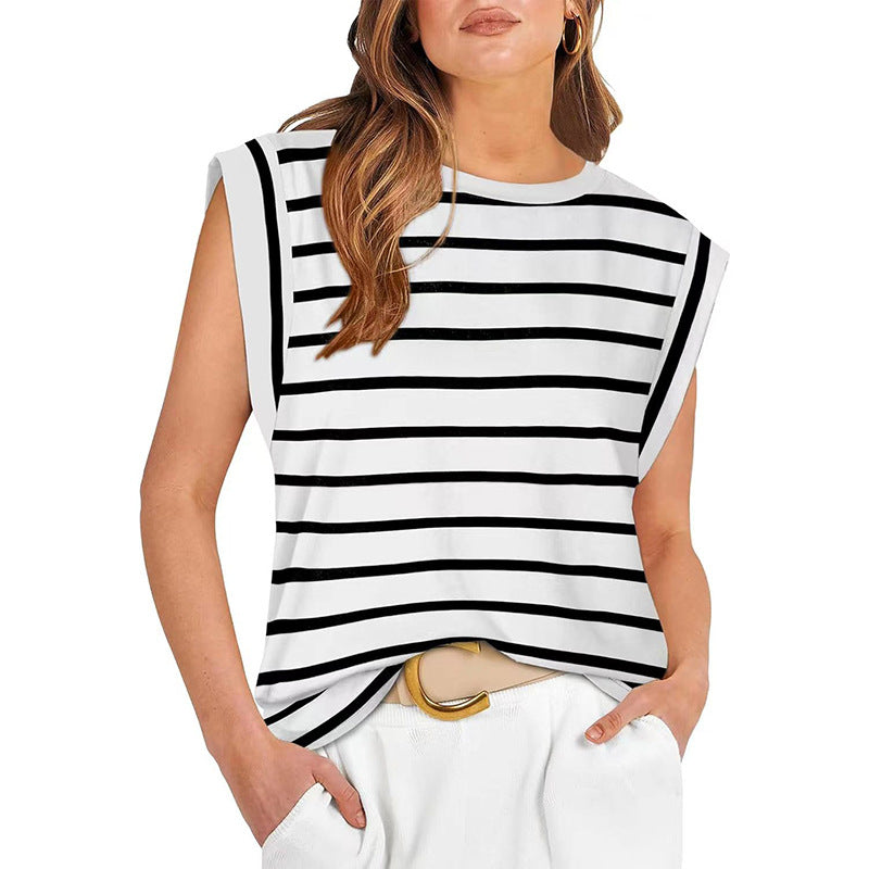 Crew Neck Cap Sleeve Shoulder Pad Top