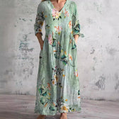 Floral Print V-Neck Long Sleeve Tiered Maxi Dress 4