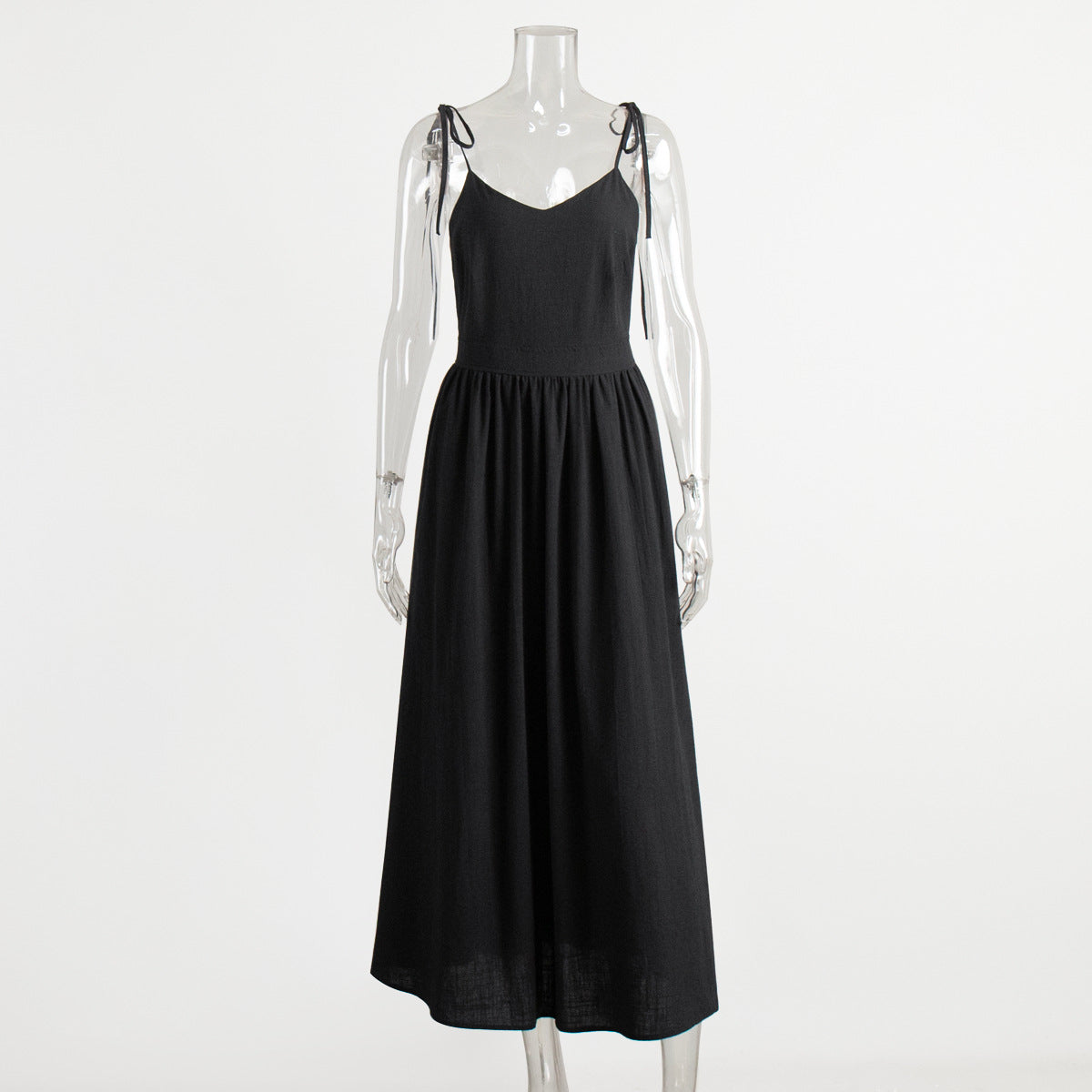 Linen Look Strapless Tie Detail Gathered Maxi Dress Summer 11