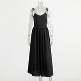 Linen Look Strapless Tie Detail Gathered Maxi Dress Summer 11