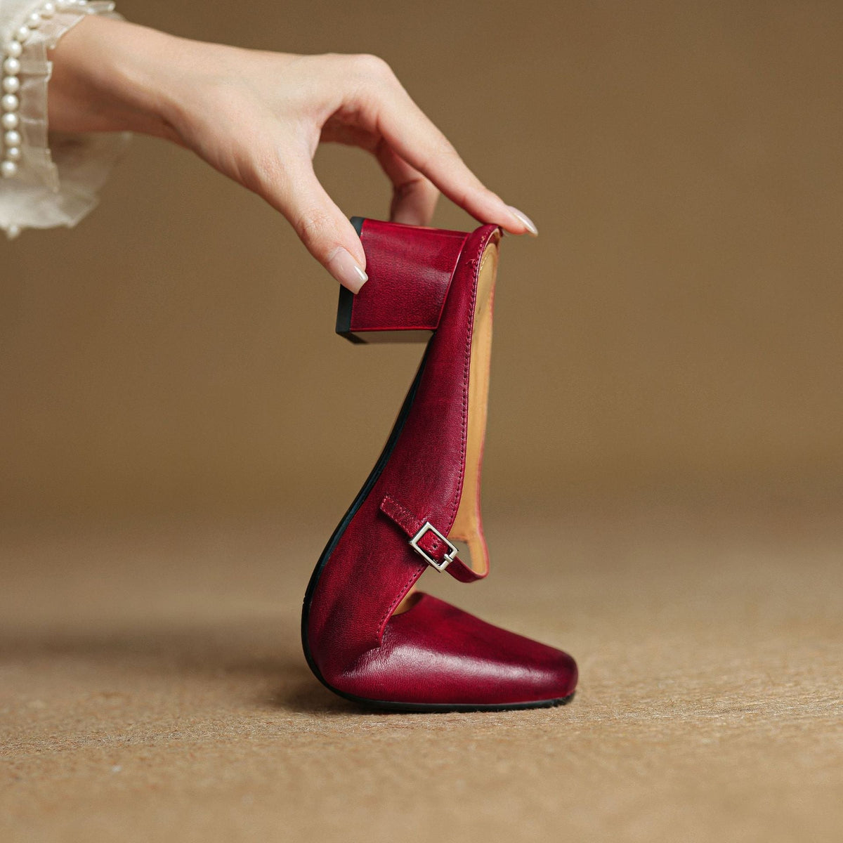 Square Toe Mary Jane Buckle Strap Block Heel Mules
