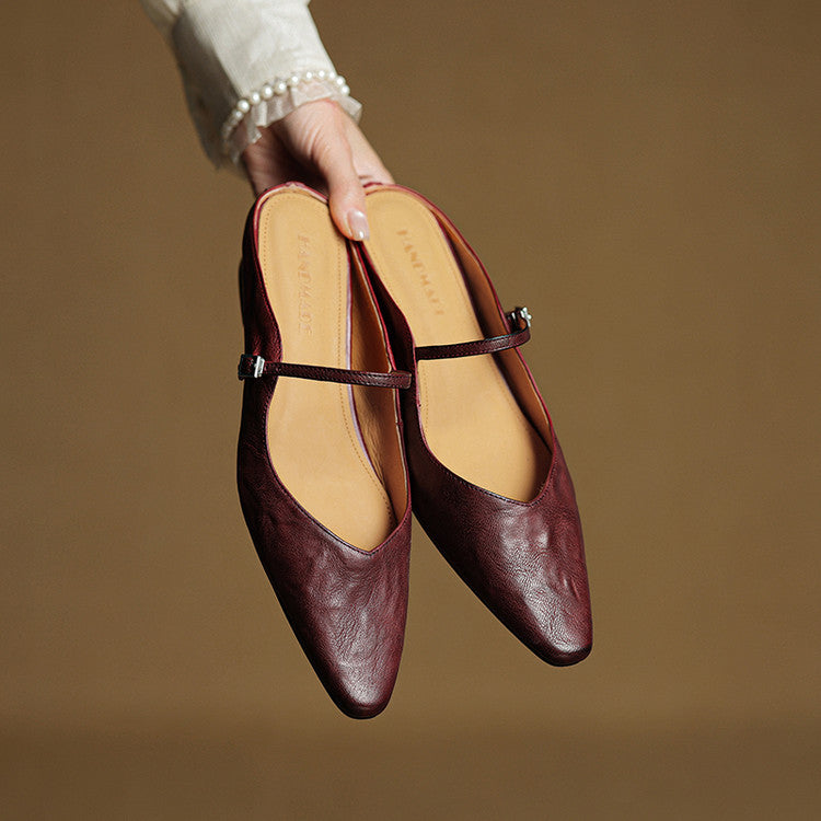 Pointed Toe Buckle Strap Mary Jane Flats