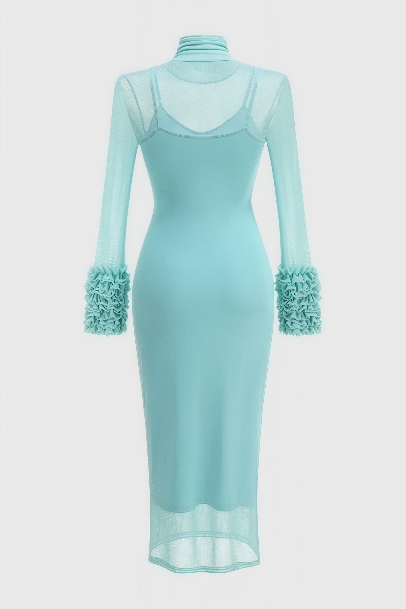 Abrife Blue Sheer Mesh Maxi Dress - View 5