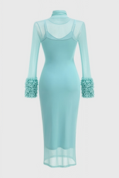 Abrife Blue Sheer Mesh Maxi Dress - View 5