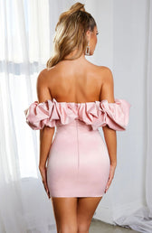 Zari Satin Ruffles Off Shoulder Mini Dress  - Pink 5