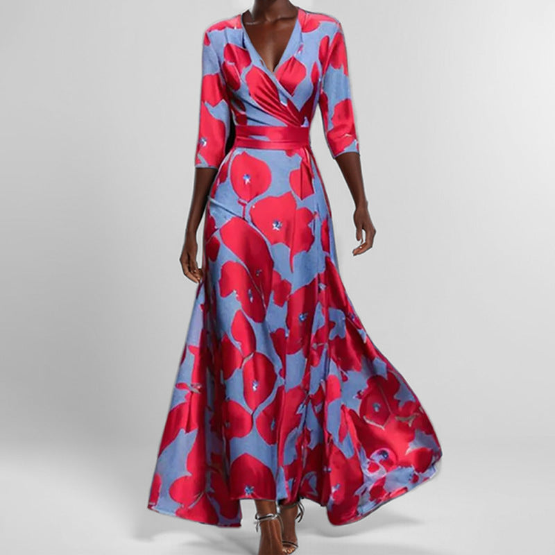 Abstract Print Deep V-Neck Wrap Maxi Dress 2