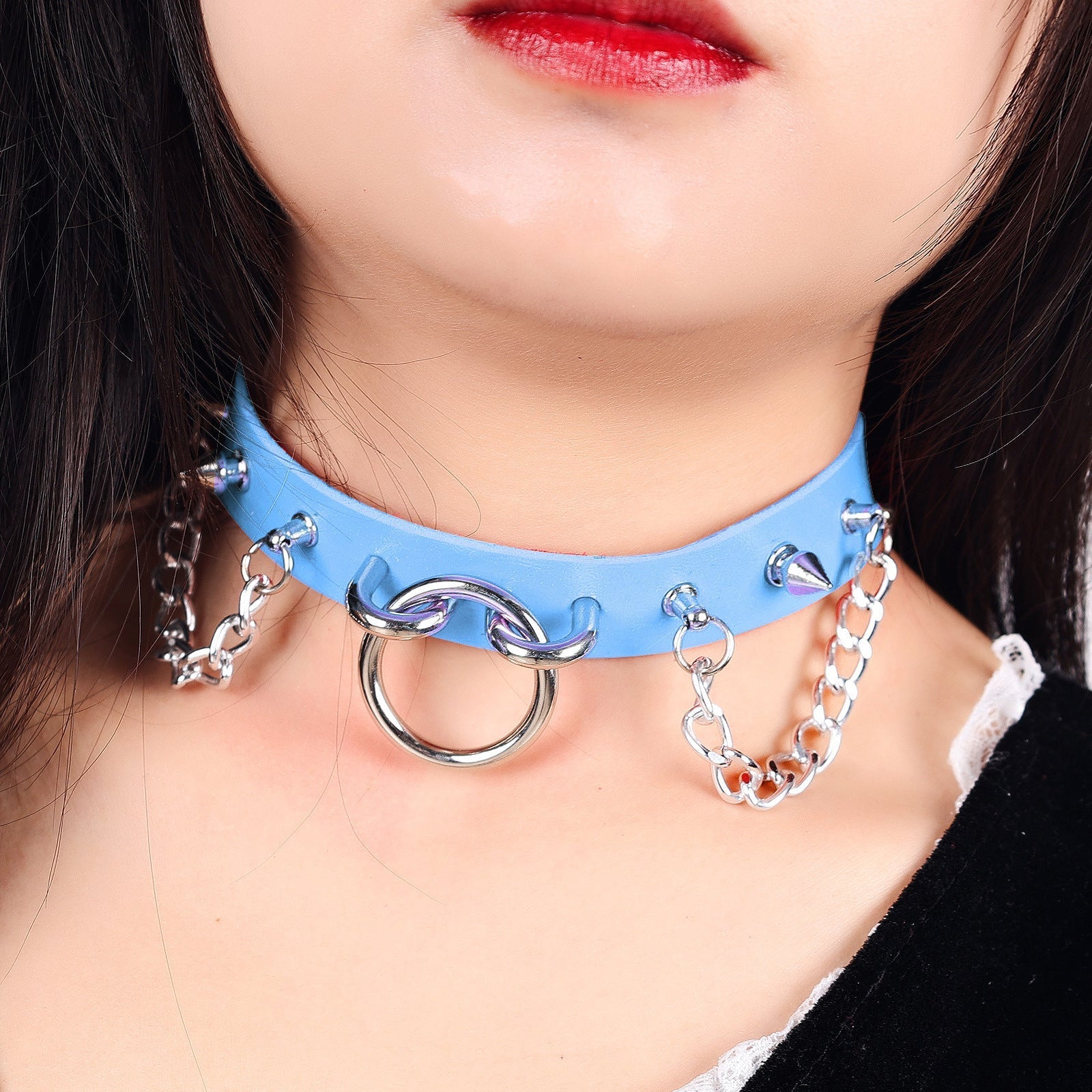 Personality Oring Rivet Chain Punk Leather Gothic Necklace