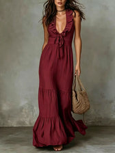 Deep V-Neck Sleeveless Ruffle Tiered Maxi Dress 10