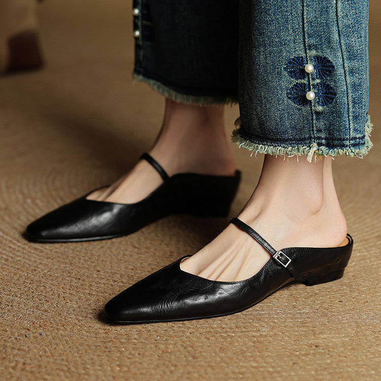 Pointed Toe Ankle Strap Mary Jane Flats