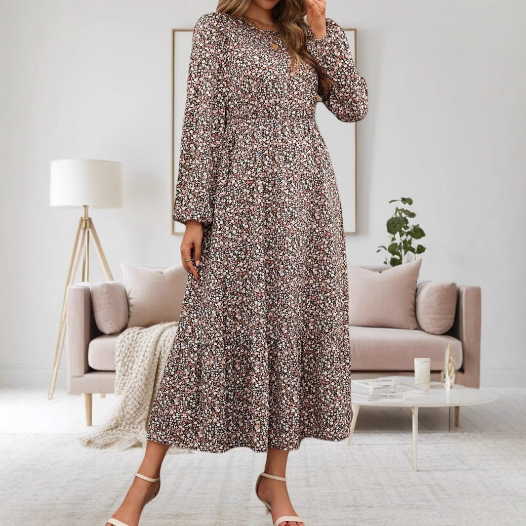 Luisa Chic Women's Flower Print Midi Dress with Long Sleeves Silhouette Collection