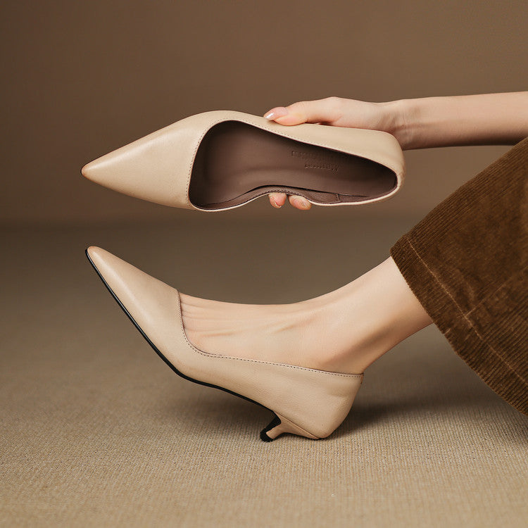 Pointed Toe Slip On Kitten Heel Pumps
