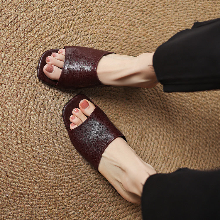 Square Open Toe Block Heel Slide Mules