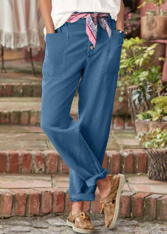 High Waist Button Fly Patch Pocket Tapered Trousers