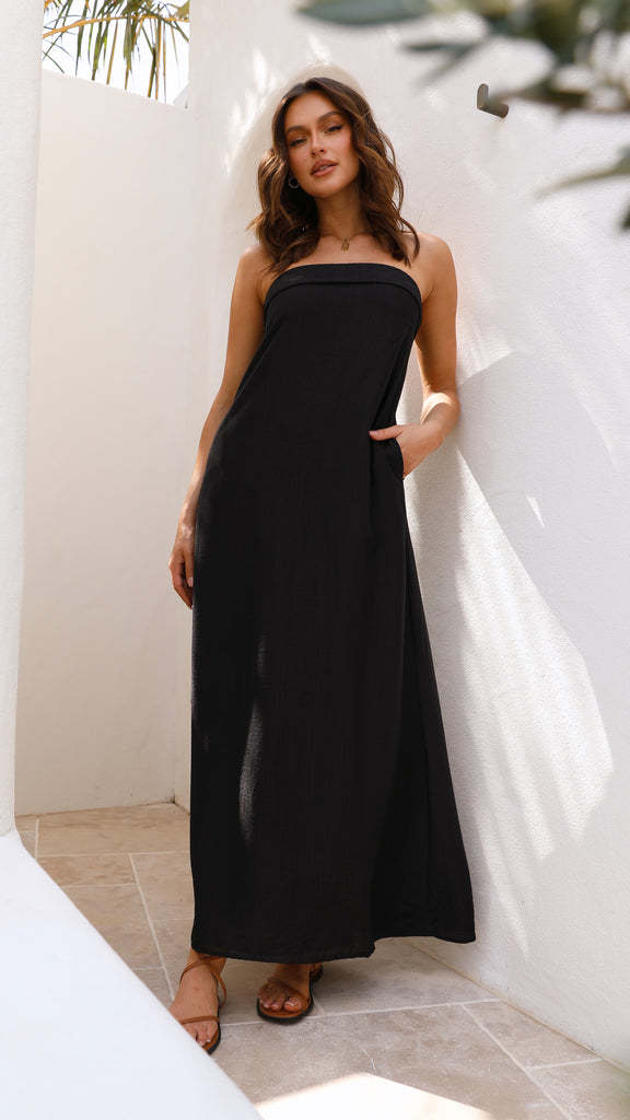 Strapless Fold Over Bandeau Neck Straight Column Maxi Dress 5